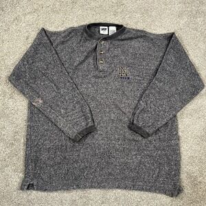 VTG Notre Dame Fighting Irish Henley Sweatshirt Mens L Pro Edge Gray Embroidered